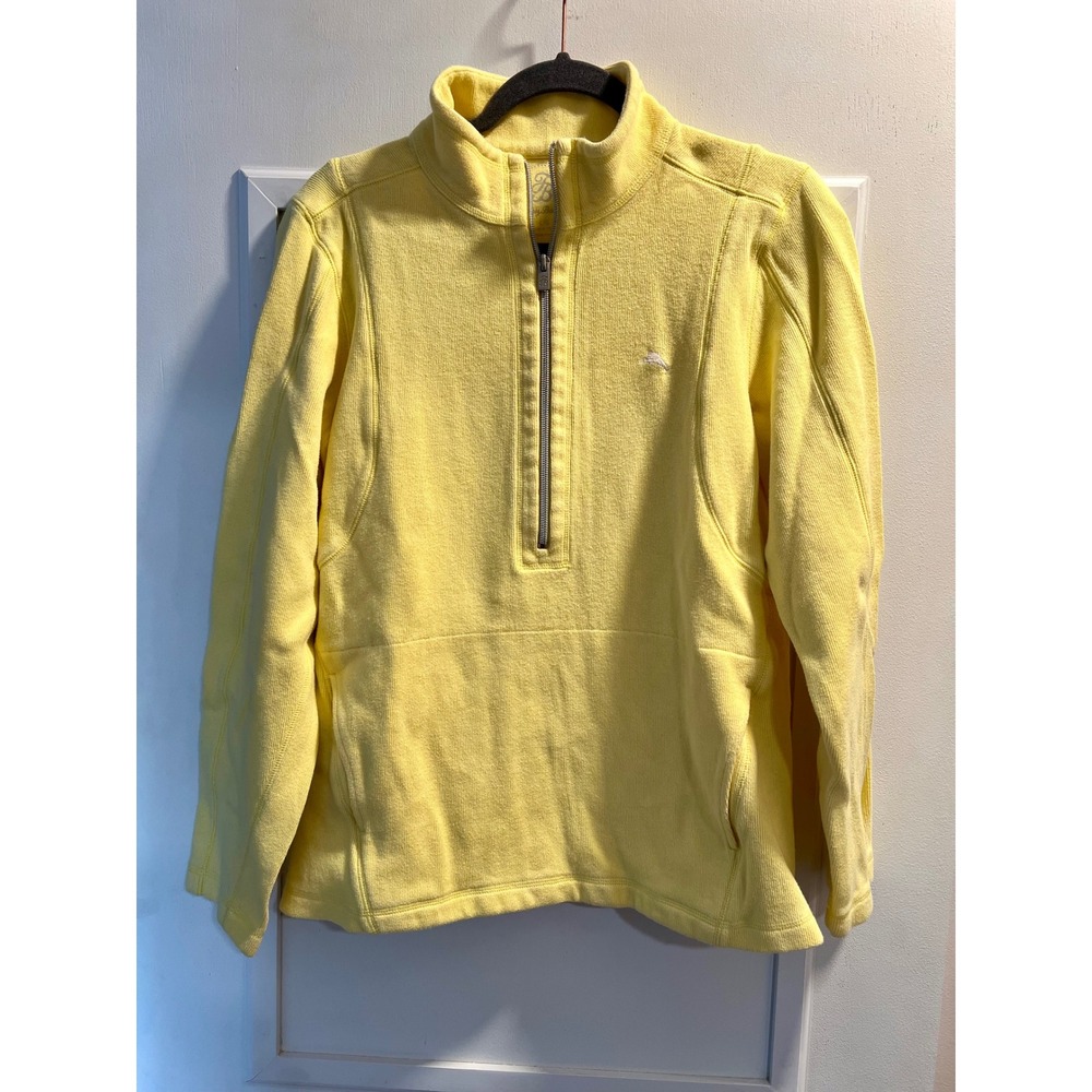 Tommy Bahama Mens Yellow Ribbed 1/2 Zip Pullover Large Cotton Blend 44x25